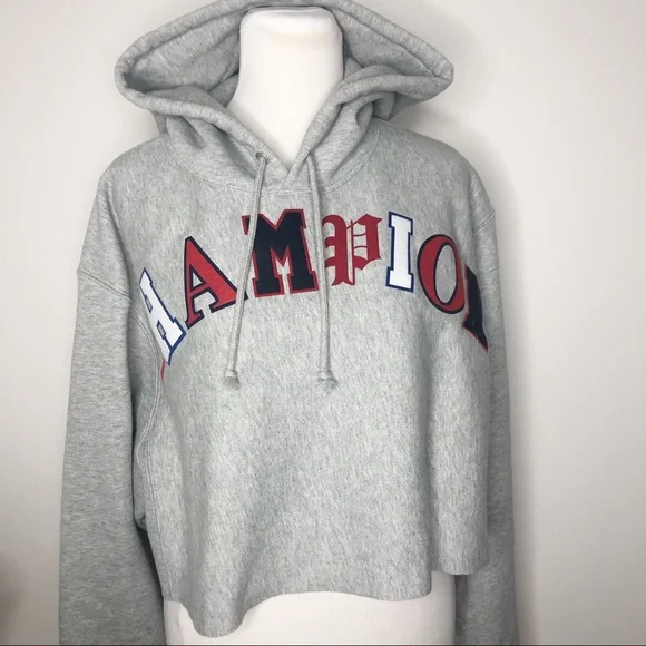 Champion Reverse Weave Crop Cut Off Hoodie L - Picture 2 of 9